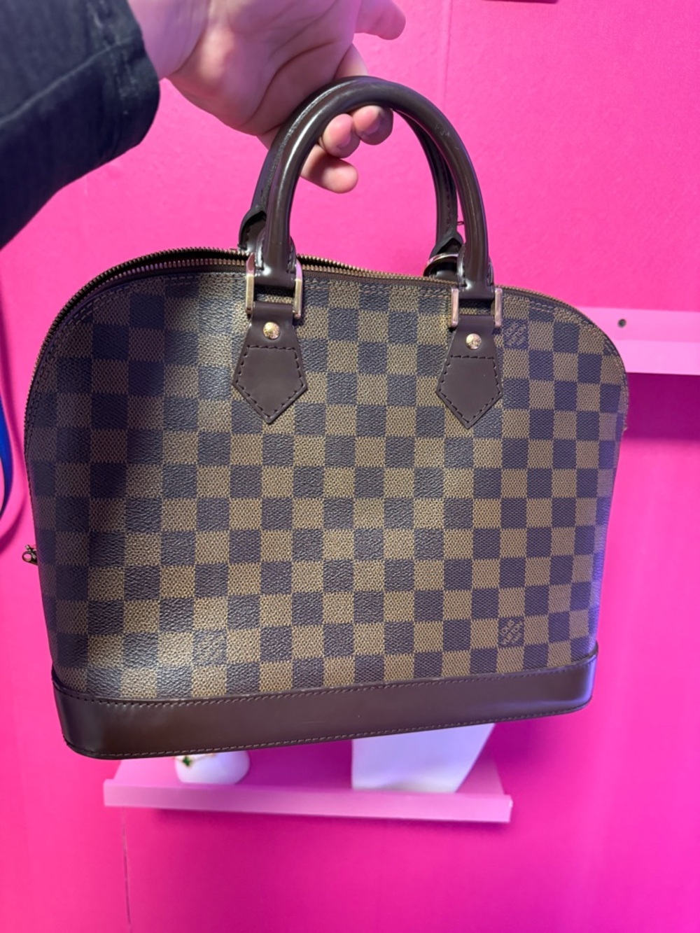 Louis Vuitton Brown Damier Ebene Satchel with Dark Brown Trim and Gold Hardware - Picture 3 of 10